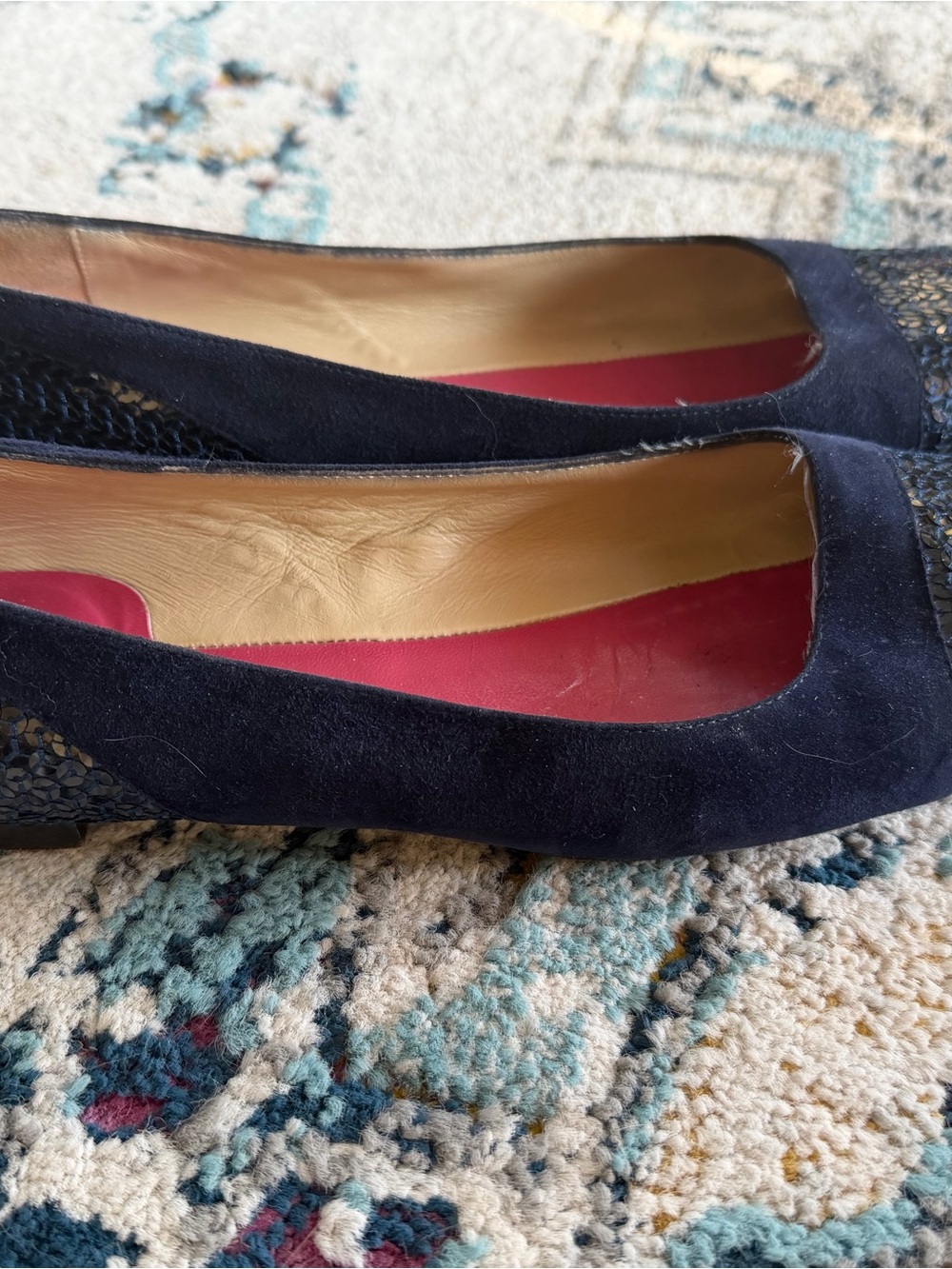 kate spade Navy Suede Ballet Flats with Pink Insole